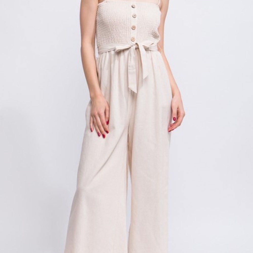 Elegant Wide-Leg Jumpsuit with Button Detail in Off-White